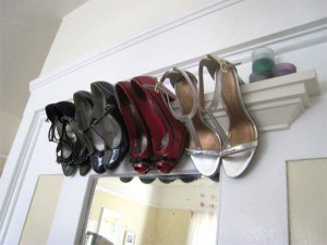Hang heels from shelves
