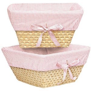 Pink Gingham Wicker Baskets